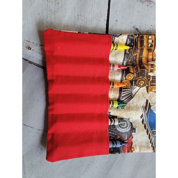 Train Crayon Holder coloring tote bag Handmade Childrens Bag - Picture 3 of 8